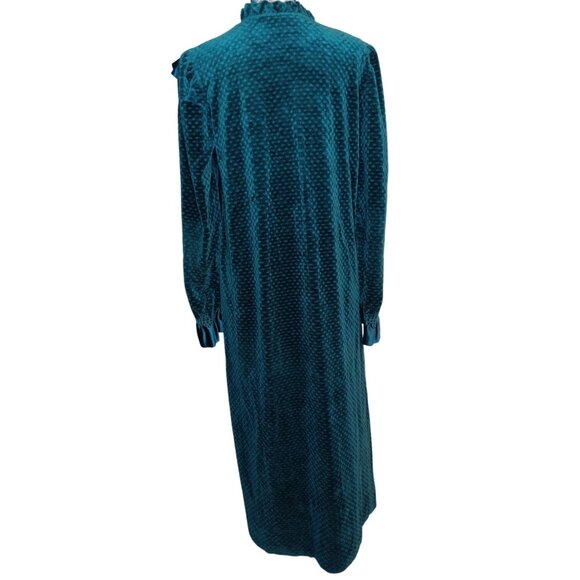 Vintage Medium Donna Richard for Gilligan O'Malley Teal Blue Velour Nightgown - Picture 2 of 7
